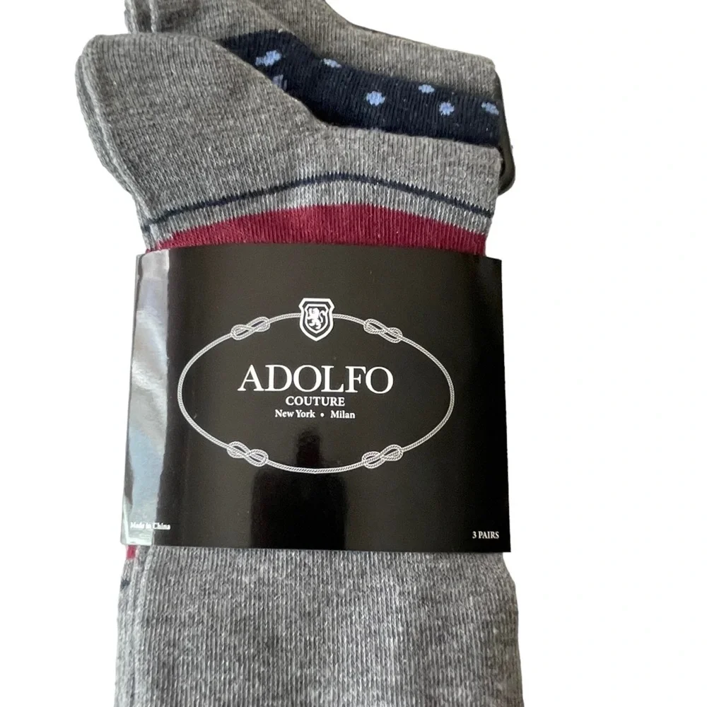 Men's ADOLFO Couture Dress Socks Gray with Stripes Dots 3-Pair Pack Size 10-13